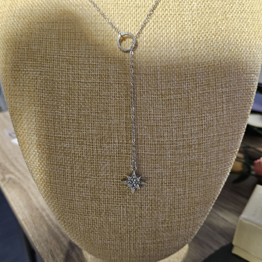 Silver Star Drop Necklace